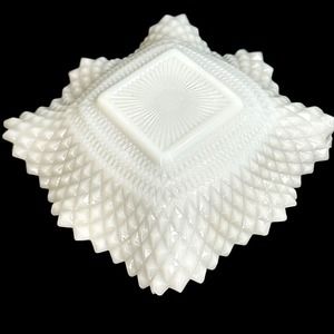 VTG Indiana Glass Milk White Carnival Glass Candy Dish w/ Sawtooth Edge Compote